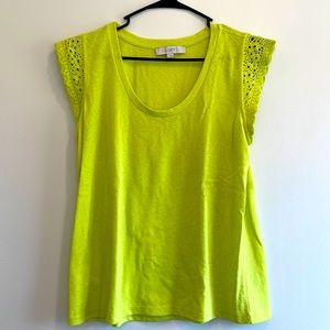 Loft lime green lace sleeved sleeveless knit top L